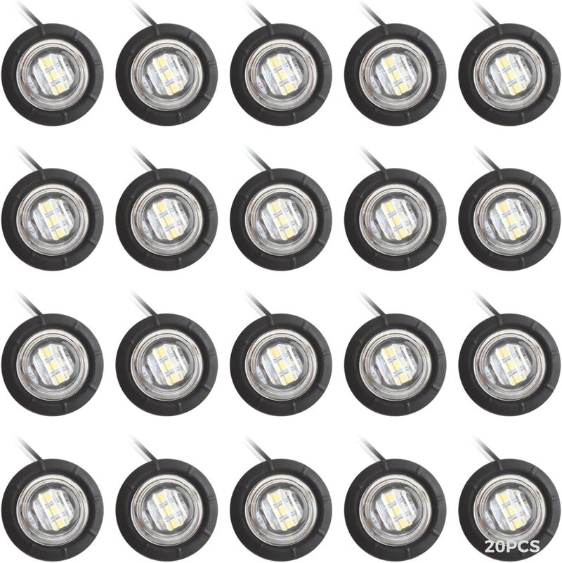 20 Pcs 3/4 in Led Trailer Side Marker Lights, White Round Clearance Lamps, 12-24V, Steady Mode, 0.8 in Height - Image 1