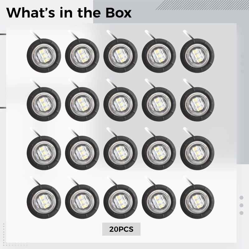20 Pcs 3/4 in Led Trailer Side Marker Lights, White Round Clearance Lamps, 12-24V, Steady Mode, 0.8 in Height - Image 5