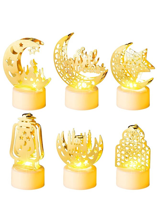 Lemon 6Pcs Ramadan Eid-al-Fitr Light Decoration, Moon Castle Lighthouse Eid Mubarak Mini Lantern Lamp Battery Included Plastic LED Night Light Ramadan Eid al Fitr Party Home Dinner Tabletop Decor  - Image 1
