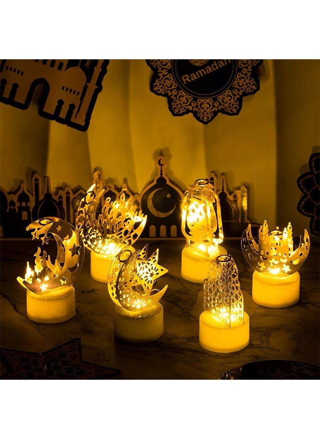 Lemon 6Pcs Ramadan Eid-al-Fitr Light Decoration, Moon Castle Lighthouse Eid Mubarak Mini Lantern Lamp Battery Included Plastic LED Night Light Ramadan Eid al Fitr Party Home Dinner Tabletop Decor  - Image 4