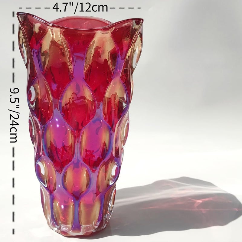 Eastern Rock Unbreakable Flower Glass Vase 3.5lb 9.5inch Sparkle vase Bohemian Style, for Centerpieces,Kitchen,Office, Living Room,Wedding,Perfect Home Decor Glass Vase (Sparkle red) - Image 1