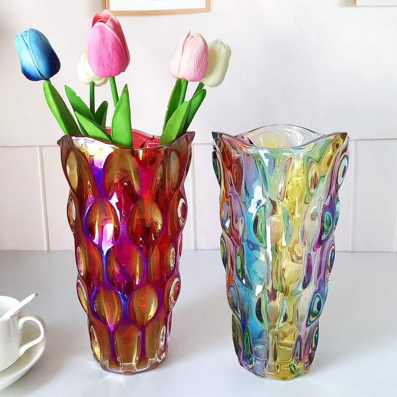 Eastern Rock Unbreakable Flower Glass Vase 3.5lb 9.5inch Sparkle vase Bohemian Style, for Centerpieces,Kitchen,Office, Living Room,Wedding,Perfect Home Decor Glass Vase (Sparkle red) - Image 5
