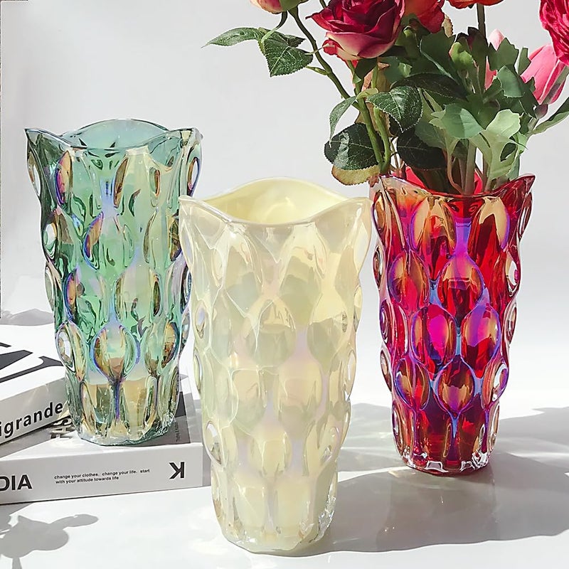Eastern Rock Unbreakable Flower Glass Vase 3.5lb 9.5inch Sparkle vase Bohemian Style, for Centerpieces,Kitchen,Office, Living Room,Wedding,Perfect Home Decor Glass Vase (Sparkle red) - Image 3