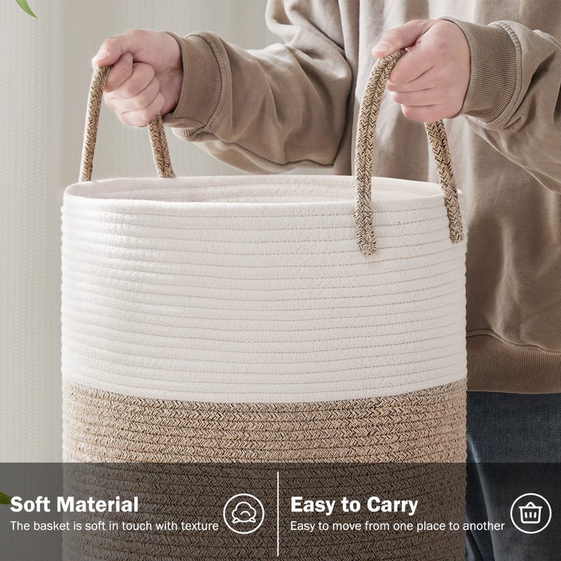 YOUDENOVA Woven Rope Laundry Hamper Basket, 58L Tall Laundry Basket, Baby Nursery Hamper for Blanket Storage in Bedroom-Large-Brown - Image 3