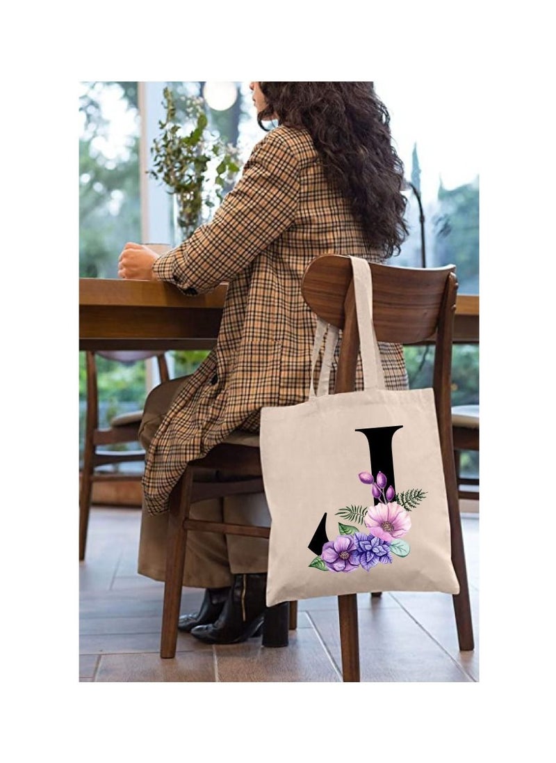 PRINTSHOP4ME Eco-Friendly Canvas Cotton Tote Bag with Floral Design on Initial Letters Printed Bridesmaids Bags for Women- Reusable Shopping Bag, Party Gift Idea and Cotton Gift Bag  - Image 3