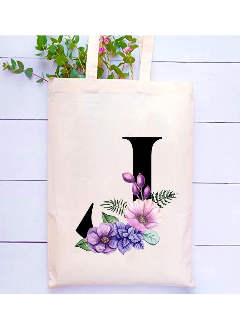 PRINTSHOP4ME Eco-Friendly Canvas Cotton Tote Bag with Floral Design on Initial Letters Printed Bridesmaids Bags for Women- Reusable Shopping Bag, Party Gift Idea and Cotton Gift Bag  - Image 2
