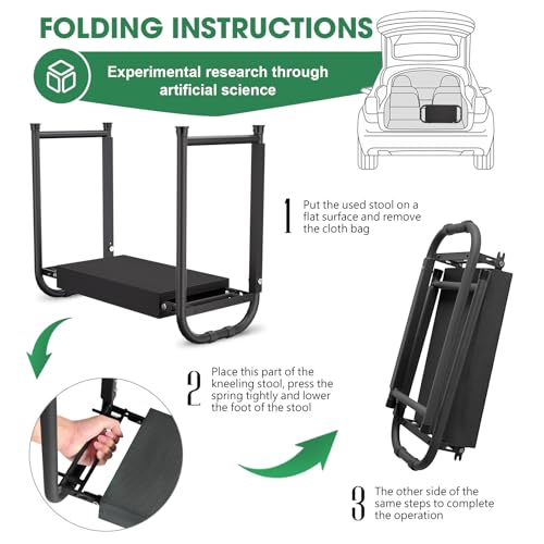 Onadak Heavy Duty Garden Kneeler & Seat with Support Legs, 400lbs Capacity Foldable Gardening Stool, Extra Thick Pad & Large Tool Organizer Bag, Ergonomic for Seniors - Dark Black - Image 5