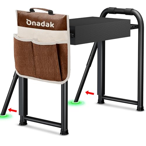 Onadak Heavy Duty Garden Kneeler & Seat with Support Legs, 400lbs Capacity Foldable Gardening Stool, Extra Thick Pad & Large Tool Organizer Bag, Ergonomic for Seniors - Dark Black - Image 1