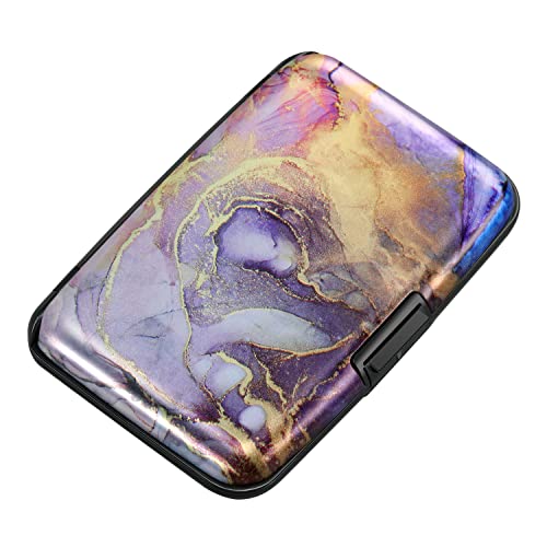 ELFISH Mini RFID Aluminum Wallet Credit Cards Holder Business Card Case Metal ID Case for Men Women（Light Purple Marble - Image 1