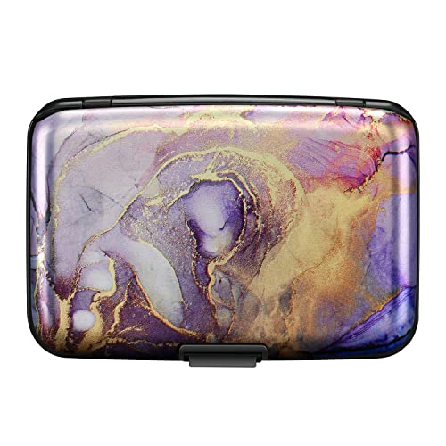 ELFISH Mini RFID Aluminum Wallet Credit Cards Holder Business Card Case Metal ID Case for Men Women（Light Purple Marble - Image 4