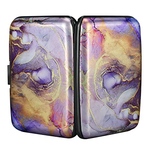 ELFISH Mini RFID Aluminum Wallet Credit Cards Holder Business Card Case Metal ID Case for Men Women（Light Purple Marble - Image 3