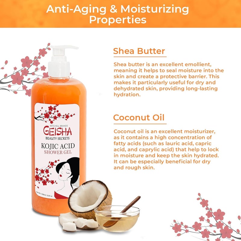OMIC Geisha Kojic Acid Skin Brightening Body Wash 33 Fl oz 1000 ml Even Out Tone Radiance Face and Body Shower Gel with Coconut Oil and Shea Butter - Image 3