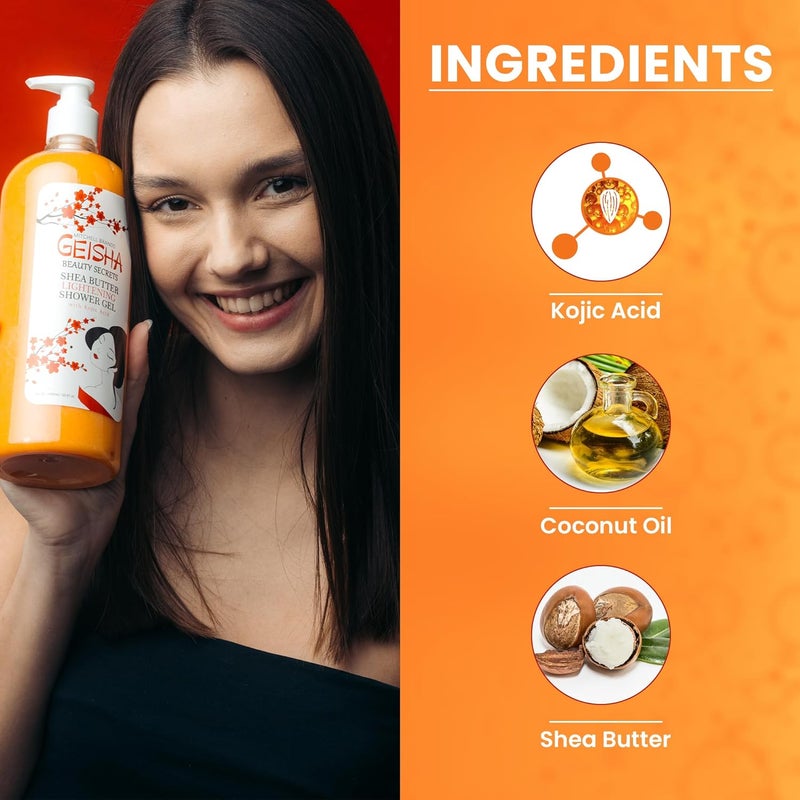OMIC Geisha Kojic Acid Skin Brightening Body Wash 33 Fl oz 1000 ml Even Out Tone Radiance Face and Body Shower Gel with Coconut Oil and Shea Butter - Image 2
