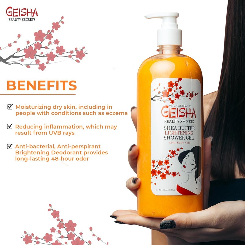 OMIC Geisha Kojic Acid Skin Brightening Body Wash 33 Fl oz 1000 ml Even Out Tone Radiance Face and Body Shower Gel with Coconut Oil and Shea Butter - Image 4