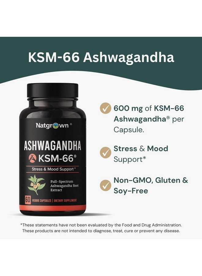 Natgrown Ashwagandha KSM 66 Supplement 600 mg - Stress, Mood, & Athletic Support - Organic KSM66 Root Extract with 5% Withanolides - Vegan Capsules - 60 Count - Image 4