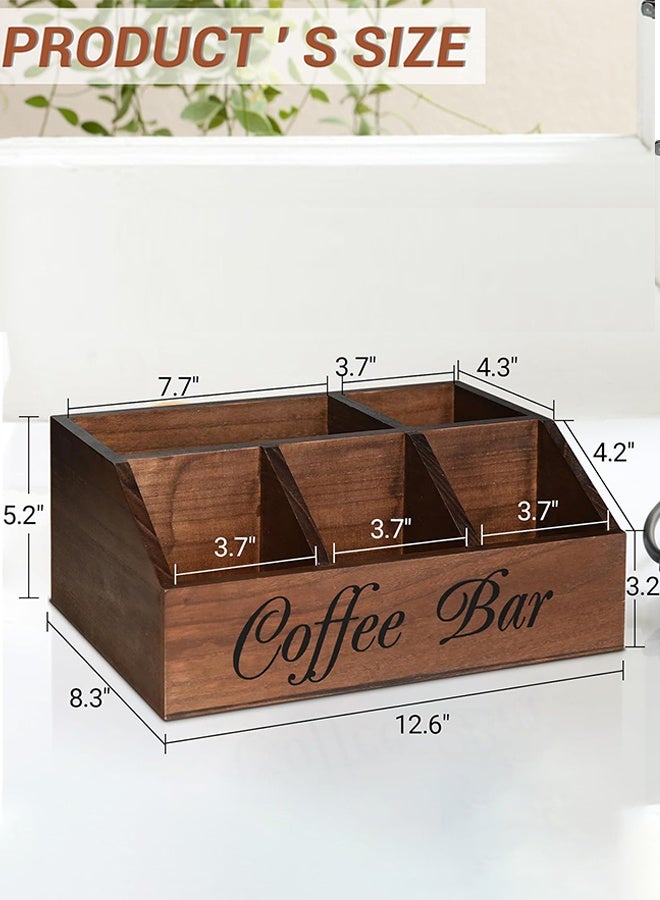 TaqwaMart Coffee Station Organizer for Counter, Wood Coffee Pods Holder Storage Basket, Tea Condiment Storage Organizer, Rustic Coffe Bar Decor for Accessories - Image 4