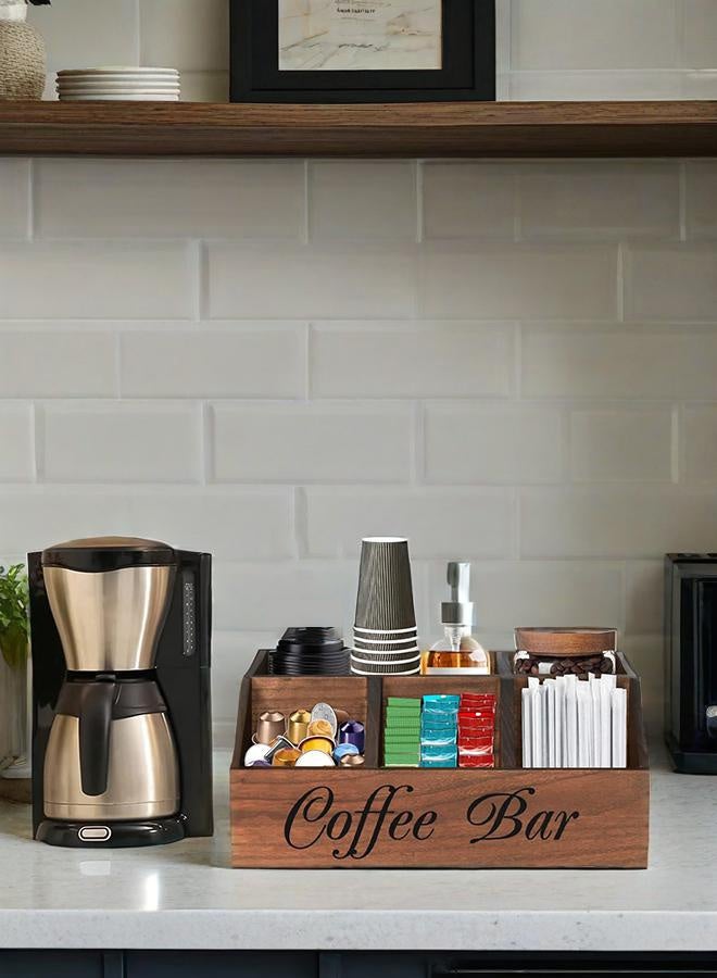 TaqwaMart Coffee Station Organizer for Counter, Wood Coffee Pods Holder Storage Basket, Tea Condiment Storage Organizer, Rustic Coffe Bar Decor for Accessories - Image 5