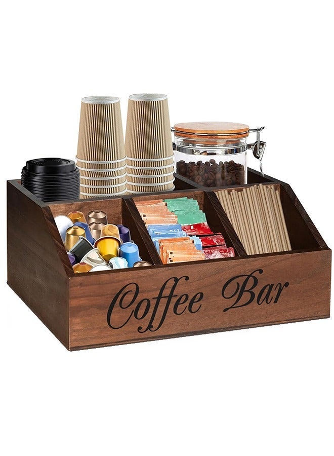 TaqwaMart Coffee Station Organizer for Counter, Wood Coffee Pods Holder Storage Basket, Tea Condiment Storage Organizer, Rustic Coffe Bar Decor for Accessories - Image 2