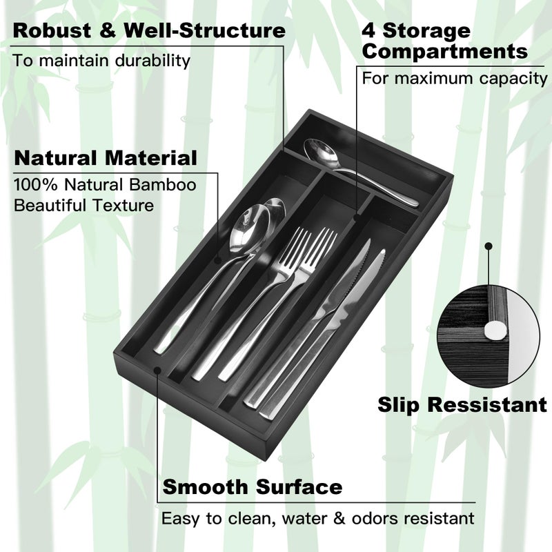 Conflech Silverware Organizer Small Bamboo Kitchen Drawer Organizer Utensil Organizer Silverware Holder Cutlery Organizer in drawer Flatware Organizer Tray (Black 4 Slots) - Image 5
