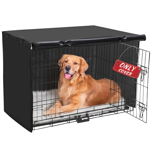 Akinerri Dog Crate Cover - Double Door Waterproof Pet Kennel Cover, Durable 600D Polyester Protective Cage Cover for 24/30/36/42/48 Inch Dog Crate - Black - Image 1