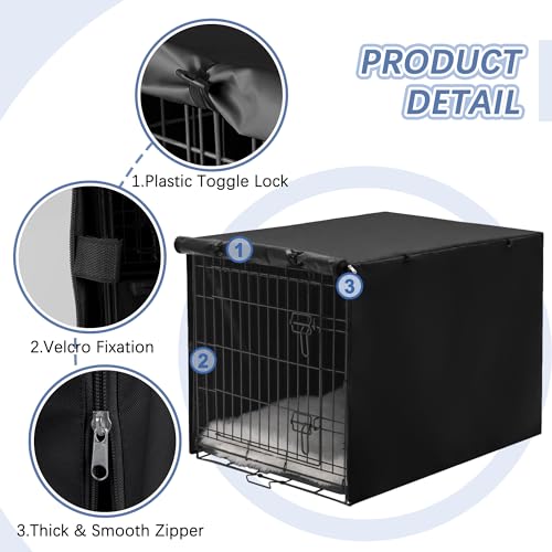 Akinerri Dog Crate Cover - Double Door Waterproof Pet Kennel Cover, Durable 600D Polyester Protective Cage Cover for 24/30/36/42/48 Inch Dog Crate - Black - Image 2
