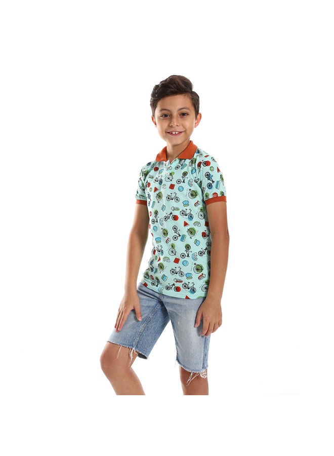 Andora Short Sleeves Street Items Polo Shirt- Mint & Red  - Image 5