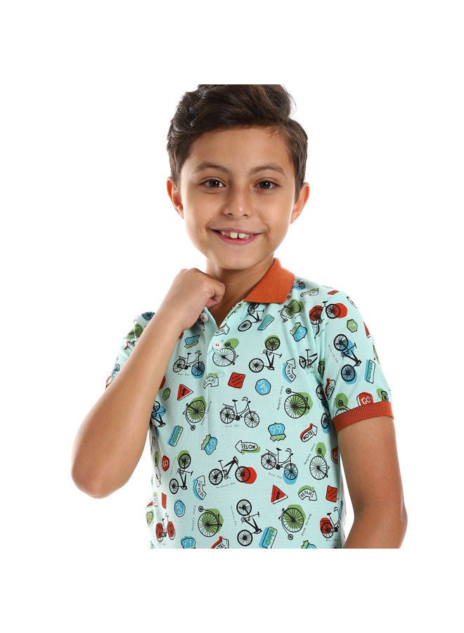 Andora Short Sleeves Street Items Polo Shirt- Mint & Red  - Image 2