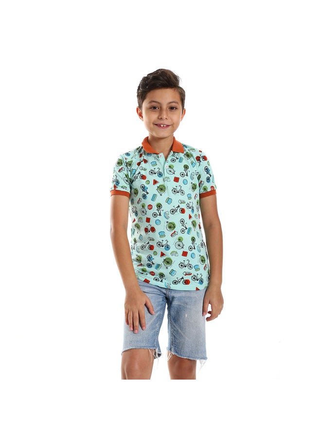 Andora Short Sleeves Street Items Polo Shirt- Mint & Red  - Image 4
