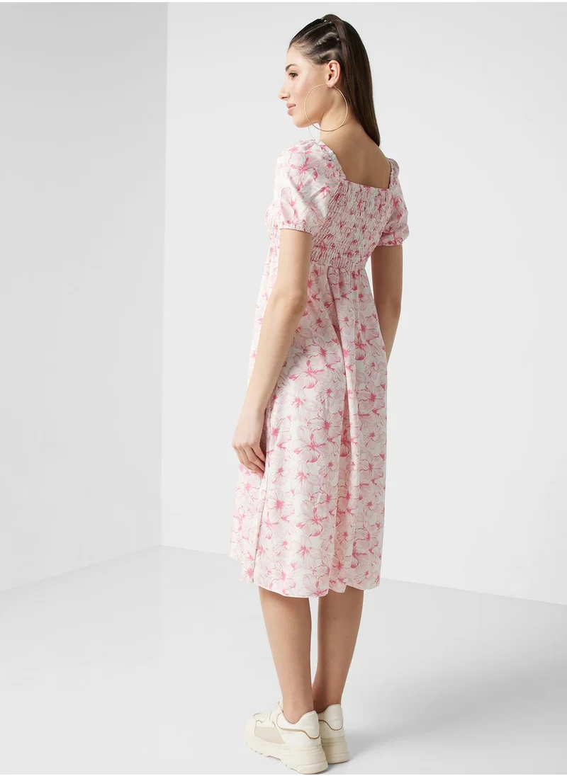 Ginger Puff Sleeves Floral Midi Dress