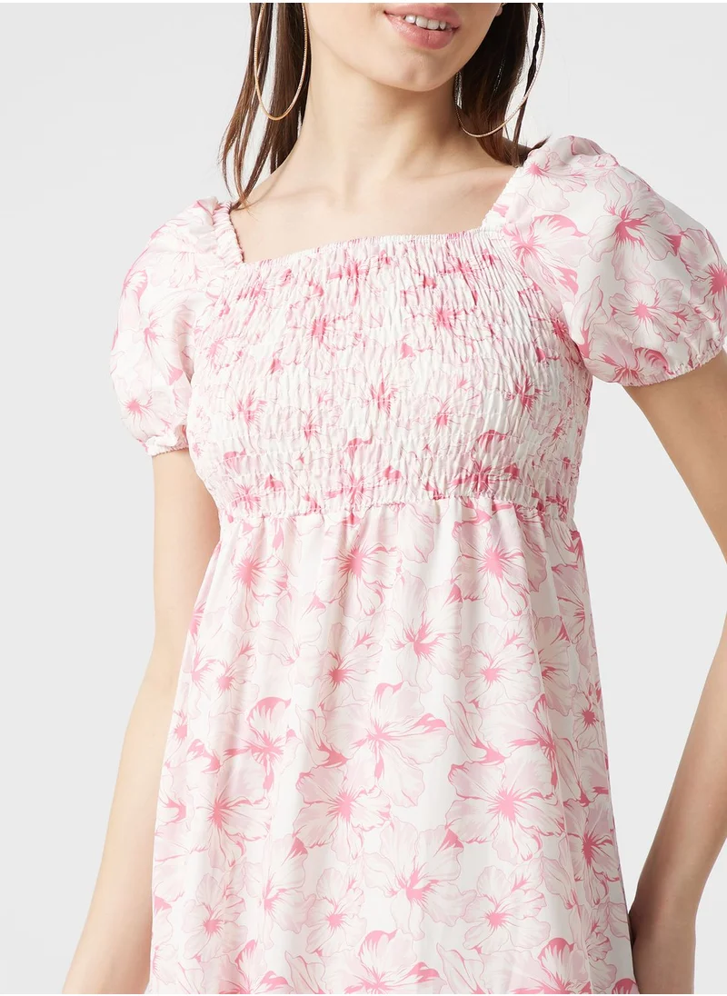 Ginger Puff Sleeves Floral Midi Dress