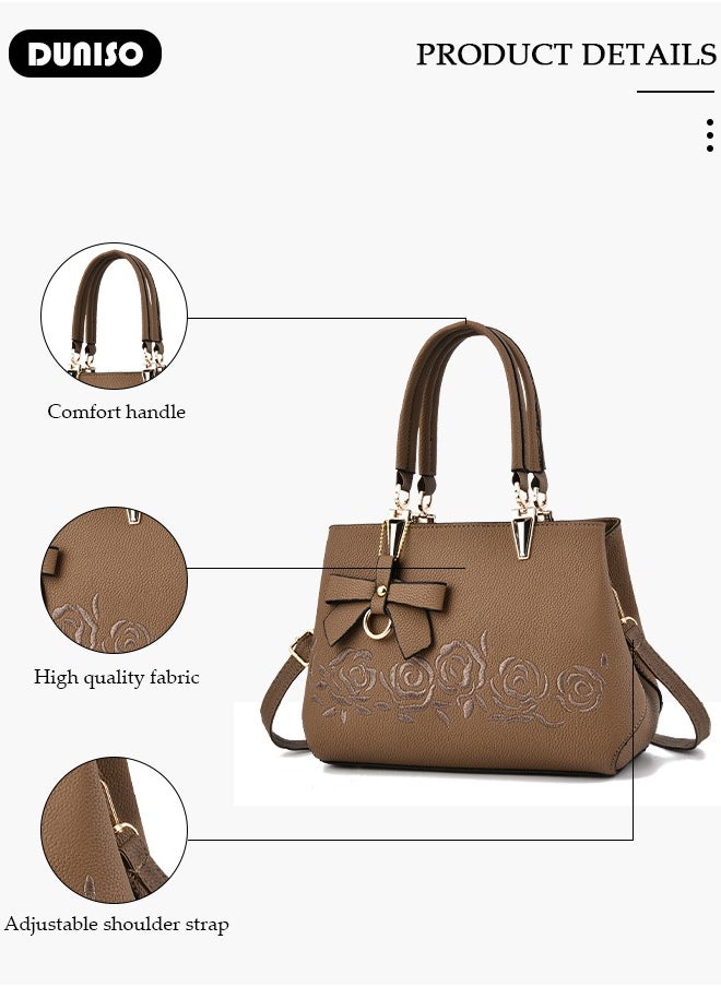 DUNISO - Women's Fashion Handbag Faux Leather Crossbody Bag For Women Large Capacity Bow Trim Tote Bags Top Handle Satchel Fashionable Travel Shoulder Bag For Ladies - Image 1