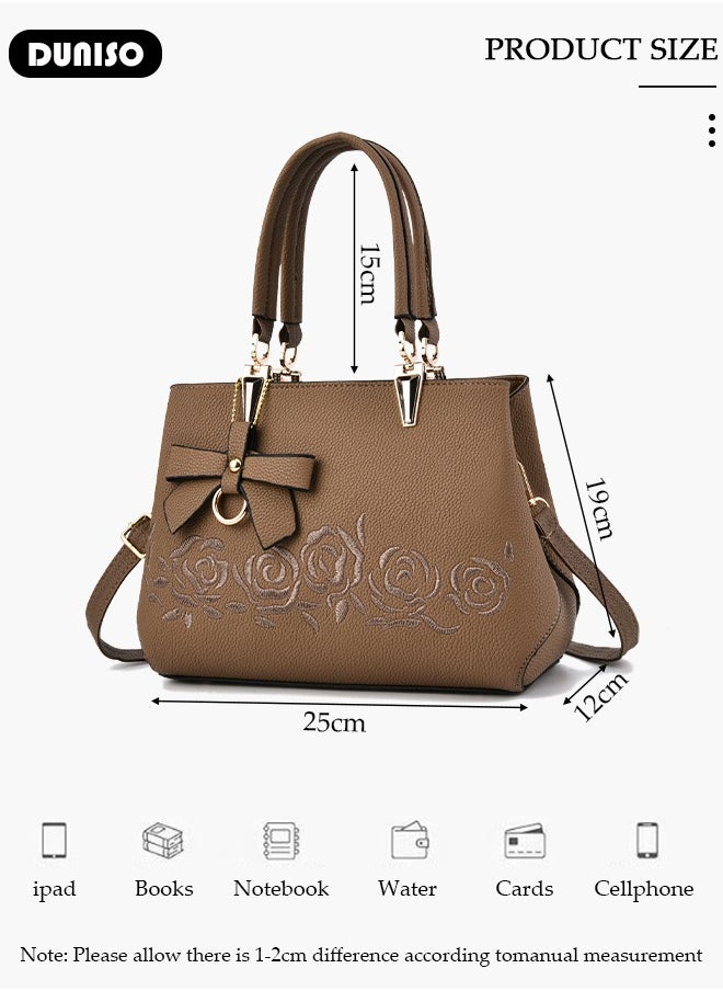 DUNISO - Women's Fashion Handbag Faux Leather Crossbody Bag For Women Large Capacity Bow Trim Tote Bags Top Handle Satchel Fashionable Travel Shoulder Bag For Ladies - Image 1