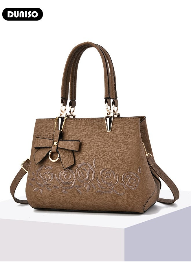 DUNISO - Women's Fashion Handbag Faux Leather Crossbody Bag For Women Large Capacity Bow Trim Tote Bags Top Handle Satchel Fashionable Travel Shoulder Bag For Ladies - Image 1