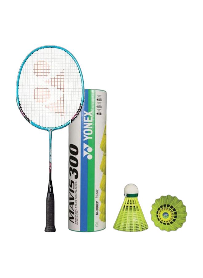 Yonex Muscle Power 2 Junior Badminton Pre-Strung Racket (Light Blue)(4Ug5), Steel + Mavis 300 Green Cap Slow Badminton Shuttlecock 6 Pack, Yellow Pack - Image 1