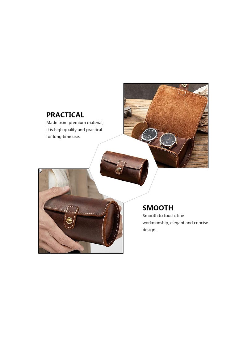 GGOOT Portable Travel Watch Storage Roll: Coffee Leather 2 Slots Watches Organizer Case Storage Bag Travel Watch Carrying Roll Watch Jewelry Holders Box - Image 4