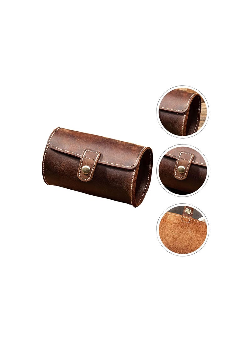 GGOOT Portable Travel Watch Storage Roll: Coffee Leather 2 Slots Watches Organizer Case Storage Bag Travel Watch Carrying Roll Watch Jewelry Holders Box - Image 2