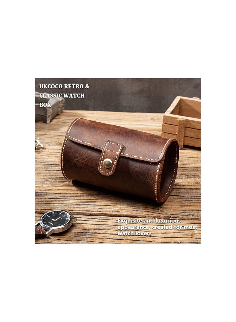 GGOOT Portable Travel Watch Storage Roll: Coffee Leather 2 Slots Watches Organizer Case Storage Bag Travel Watch Carrying Roll Watch Jewelry Holders Box - Image 5