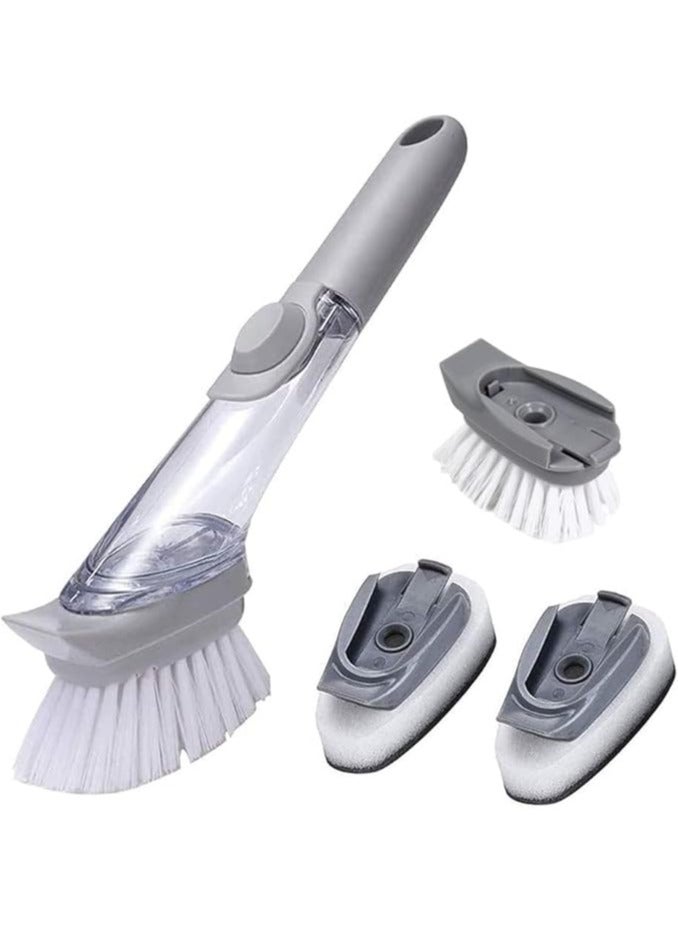 Soap Dispensing Brush Set, Includes Bowl with Handle, Sponge, Replacement Kitchen Tools, Table Brush, Dish, Scrubber Brush, Table/Pan/Sink Brush  - Image 1