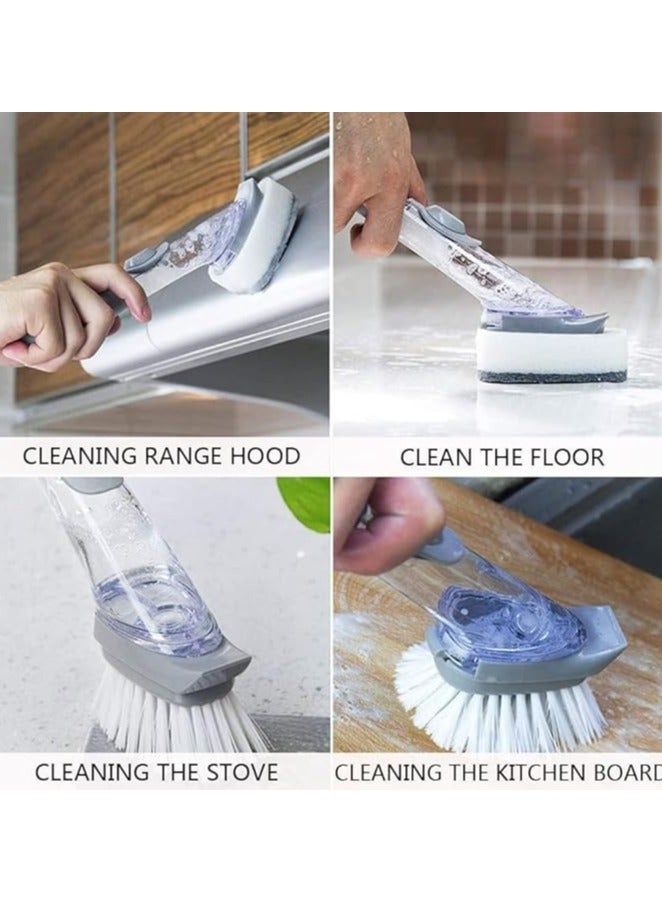 Soap Dispensing Brush Set, Includes Bowl with Handle, Sponge, Replacement Kitchen Tools, Table Brush, Dish, Scrubber Brush, Table/Pan/Sink Brush  - Image 2