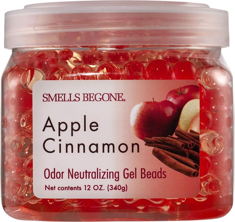 SMELLS BEGONE Odor Eliminator Gel Beads - Air Freshener - Eliminates Odor in Bathrooms, Cars, Boats, RVs and Pet Areas - Made with Essential Oils - Apple Cinnamon Scent - 12 Ounce - Image 1