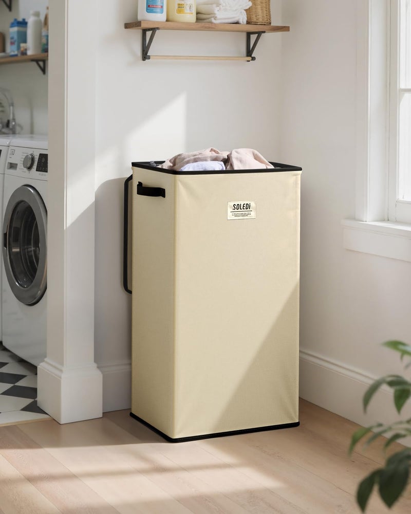 SOLEDI Laundry Hamper with Lid 100L Large & Tall Collapsible Laundry Basket, Clothes Hamper with Bag Removable Easy to Carry, Dirty Hampers for Bedroom, Bathroom, Dorm, College, Beige - Image 2