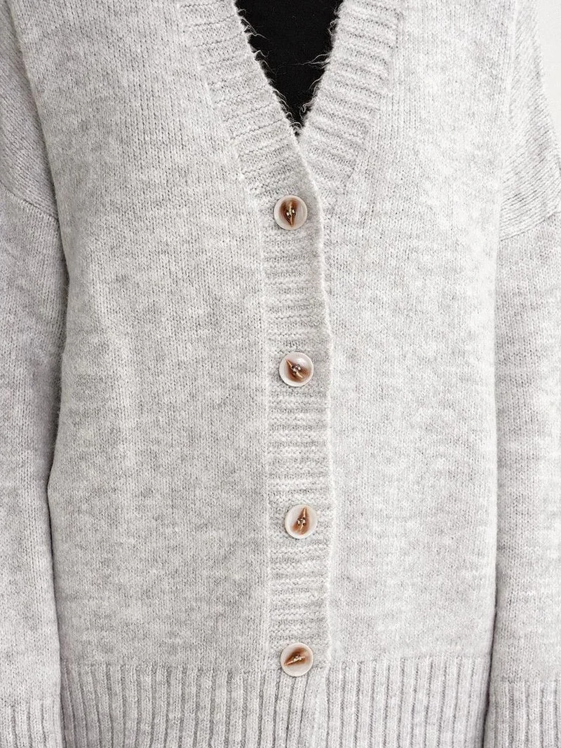 Mixray Grey Mixray Buttoned V-Neck Ribbed Knit Cardigan for Women | Best Price UAE