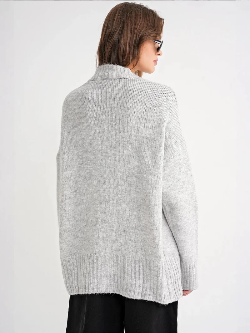Mixray Grey Mixray Buttoned V-Neck Ribbed Knit Cardigan for Women | Best Price UAE