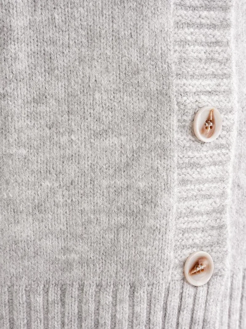 Mixray Grey Mixray Buttoned V-Neck Ribbed Knit Cardigan for Women | Best Price UAE