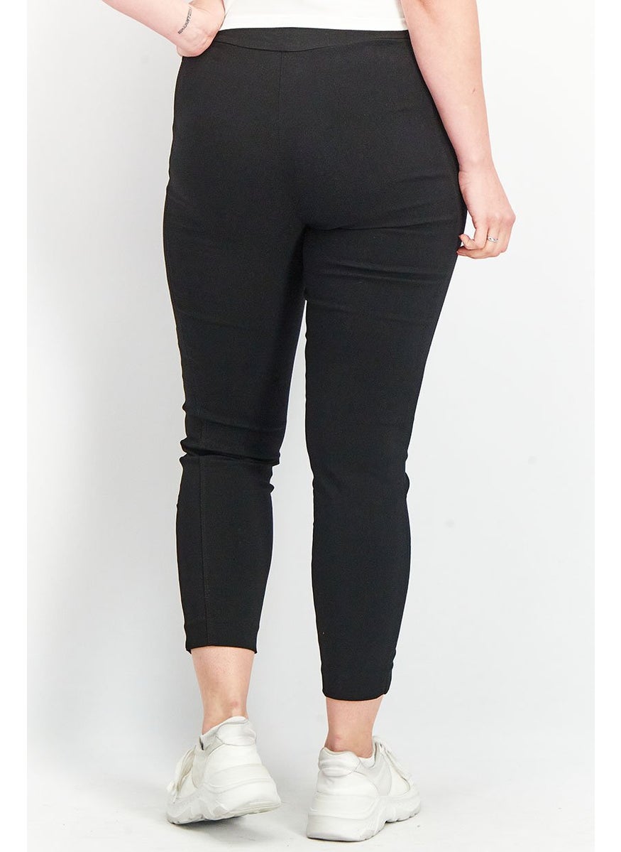 Tchibo Women Slim Fit Solid Stretchable Trouser Pants, Black  - Image 2