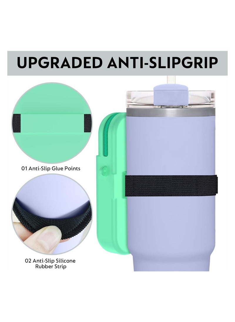 SYOSI - Water Bottle Pouch for Stanley Quencher Adventure 40oz & for Stanley IceFlow 20oz 30oz Tumbler, Portable Gym Tumbler Accessories, Water Bottle Zipper Pouch for Cards, Keys, Green - Image 1