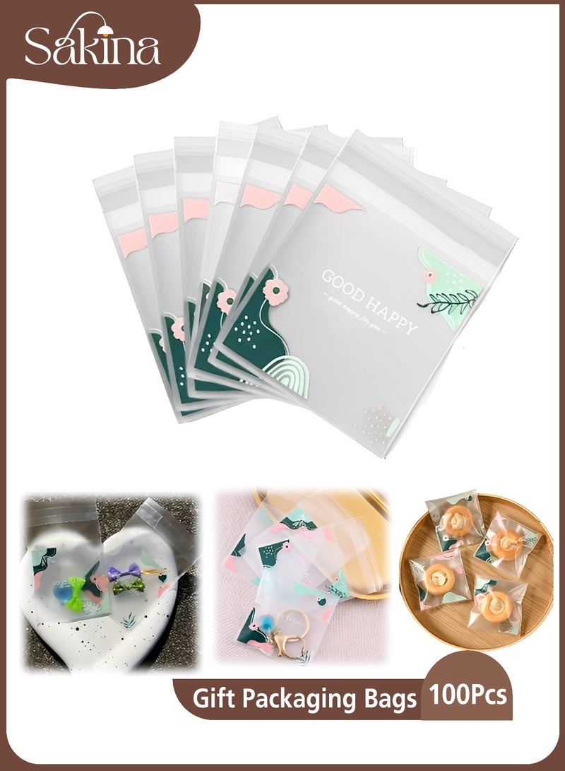 100 قطعة اكياس شفافه صغيره ذاتيه اللصق للحلوى، أكياس هدايا، أكياس صغيرة لتغليف البسكويت والمعجنات، اكياس شفافه صغيره ،أكياس تزيين للأغراض الصغيرة 7×10 سم عيد مبارك - Image 1