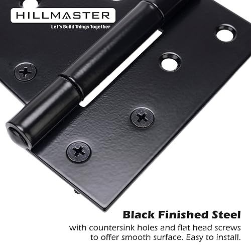 HILLMASTER 3.5 Inch Heavy Duty Gate Hinges Fence Door Hinges Durable Black Gate Strap Hinge for Indoor Outdoor, Gate Hardware Kit for Shed,Wooden Fences,Vinyl Fence Gate,Barn Door,Garage,2 Pack - Image 3