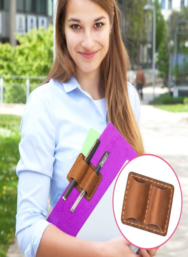 com.loghohu حامل أقلام جلدي من لوغوهو للدفاتر والمذكرات - حلقة مزدوجة للأقلام - بني - Image 5