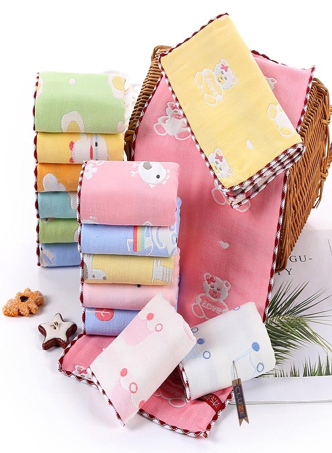 CLUZE Six Layer Cotton Gauze Towel for Baby Burp Cloth Kids Face Towel Kitchen Hand Towel (25x50cm) (Pink, Green, Blue, Yellow) - Image 1
